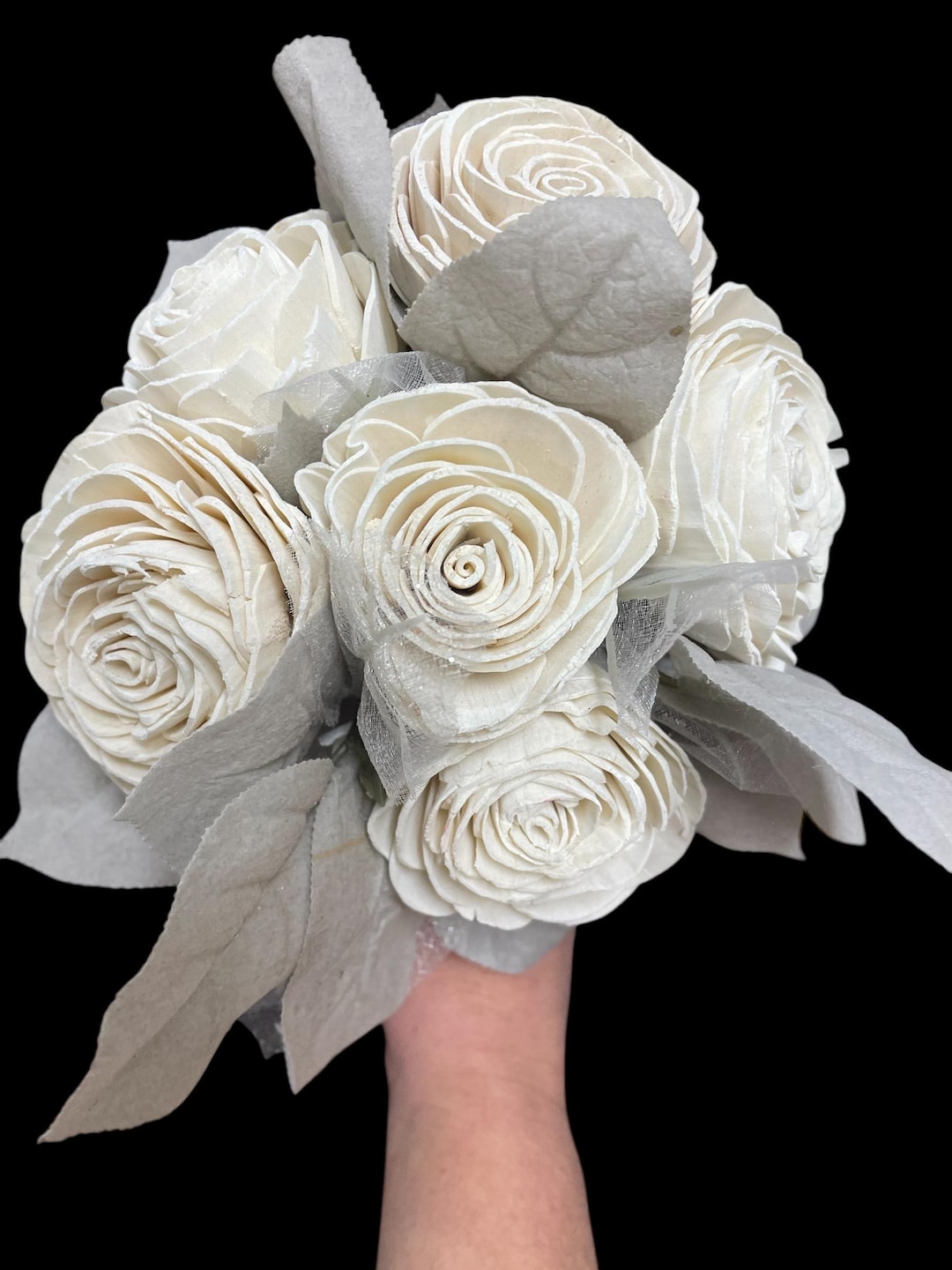 White Wood Roses White Wood Rose Bouquet: Silver Accents, Wedding Toss Bouquet - Etsy