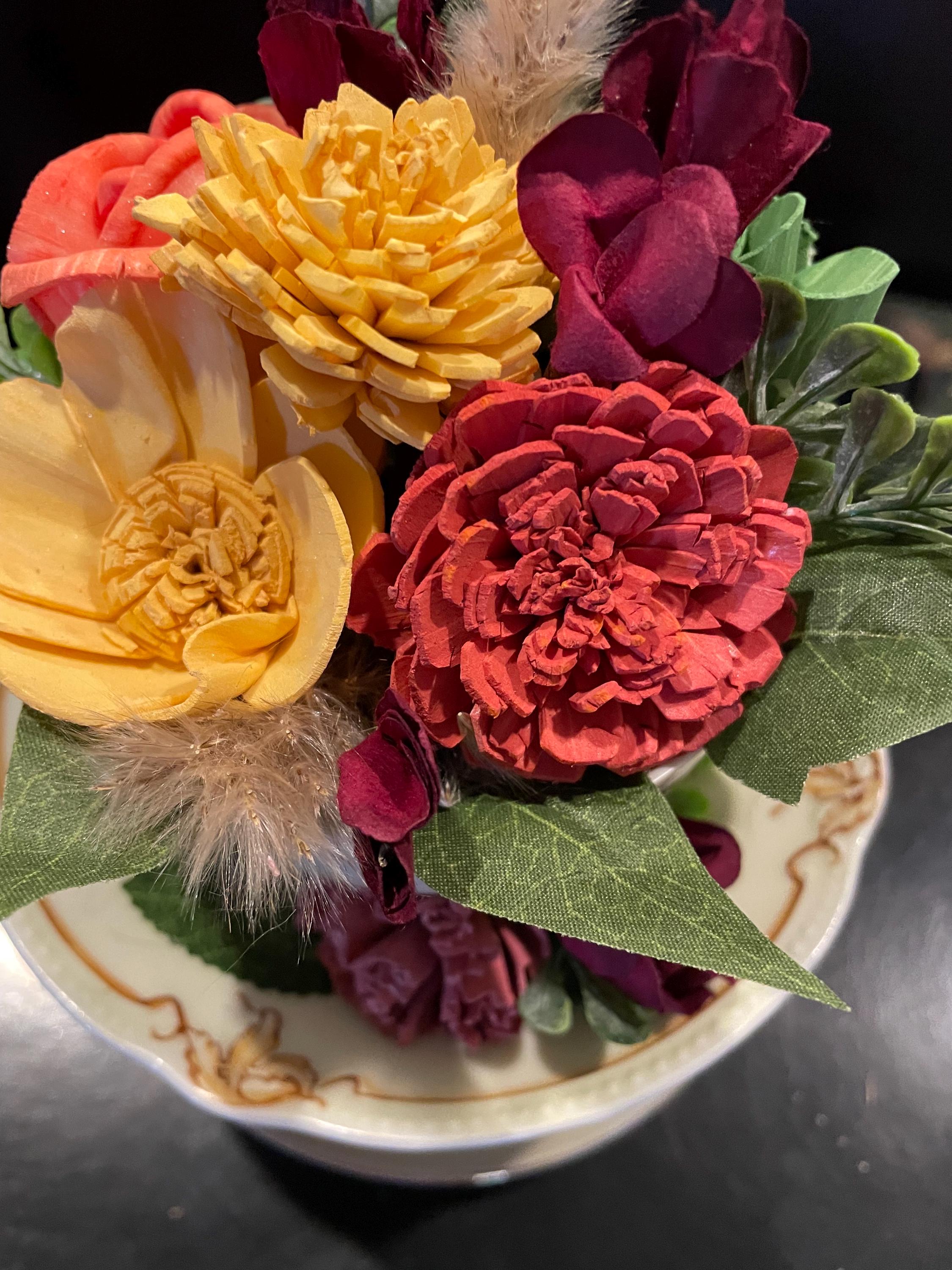 Double Stacked Teacup Flower Creation, Multiple Styles Available, Wood ...