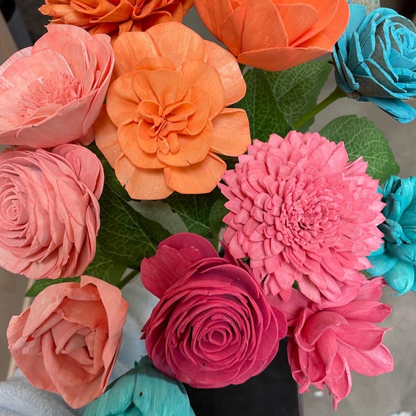 Bulk Hand-Dipped Wood Flowers: Custom Colors & Styles