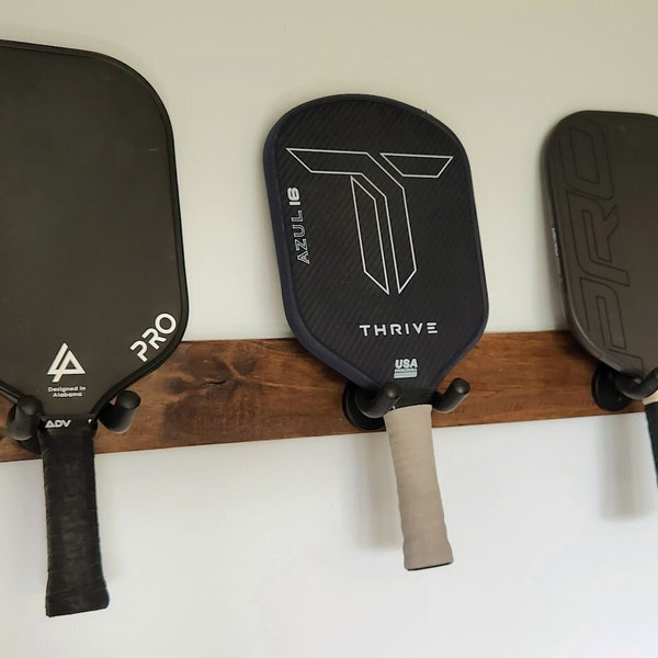 Stained wood Pickleball paddle wall mount display – Pickleball paddle display rack – Paddle holder – Pickleball paddle hooks - handmade