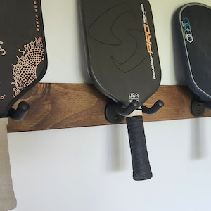 Stained wood Pickleball paddle wall mount display – Pickleball paddle display rack – Paddle holder – Pickleball paddle hooks - handmade