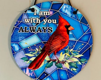 Personalized Cardinal Wall Hanging, Round Door Hanger, Handmade MDF Cardinal Wall Decor, INDOOR Use, Unique Cardinal Gift Wall Hanging Decor