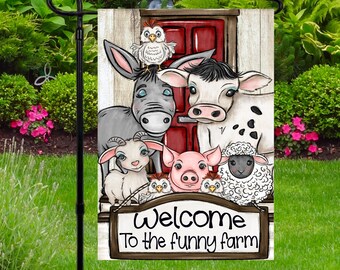 Garden Flag, Farm Animals Yard Flag, Funny Farm Yard Decoration, Sublimated Double-Sided Garden Flag, Handmade Animal Garden Flag, Cute Flag