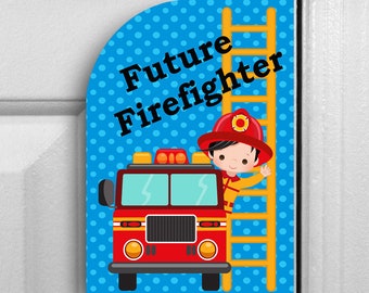Kid/'s Door Hanger ~ Future Firefighter Doorknob Hanger ~ Toddler Birthday Gift ~ Kid/'s Room Door Hanger ~ Fire truck Door Hanger