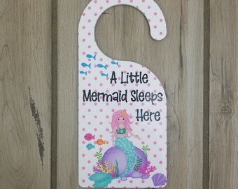 Mermaid Door Hanger ~ Mermaid Sleeps Here ~ Kid's Room Door Hanger ~  Kid's Room Decor ~ Toddler Door Hanger ~ Bedroom Door Decor