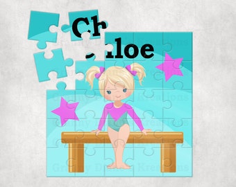 Personalized Gymnast puzzle, Gymnast 25 Piece Puzzle, Toddler Birthday gift, Girl's Christmas Present, MDF Puzzle, Personalized Gift Bag