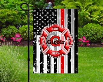 Garden Flag, Personalized Thin Red Line Garden Flag, Firefighter Yard Flag, Fireman Garden Decor, Support the Local Firefighters