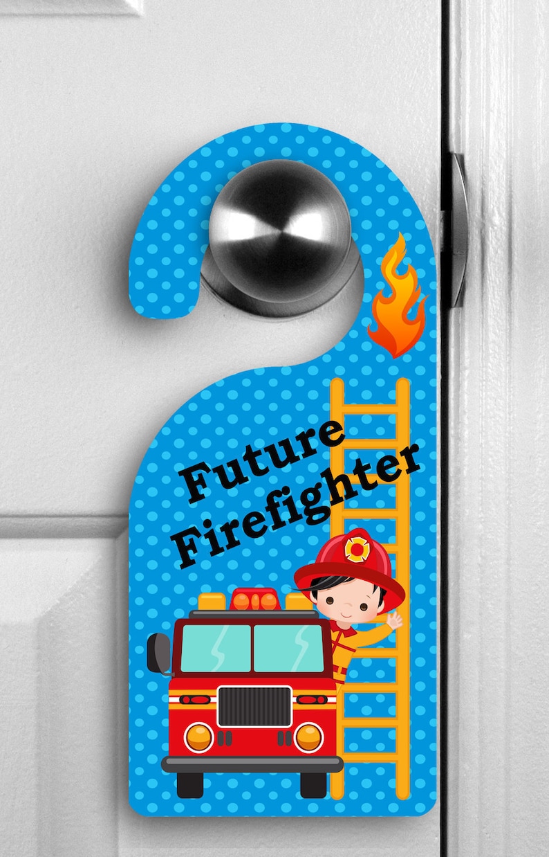 Kid/'s Door Hanger ~ Future Firefighter Doorknob Hanger ~ Toddler Birthday Gift ~ Kid/'s Room Door Hanger ~ Fire truck Door Hanger