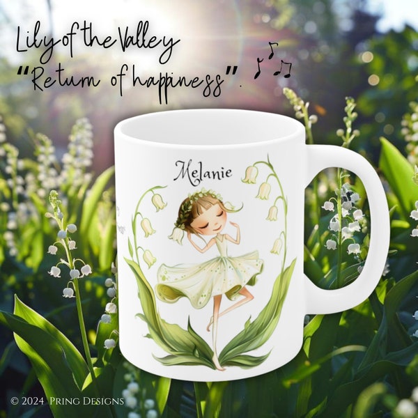 Lily of the Valley Fairy Mug - Personalized with Your Name / Birth Month Flower Mug --May: Lily of the Valley Fairy