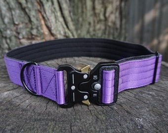 Handmade Purple Dog Collar XL: Durable Neoprene, Quick-Release Buckle
