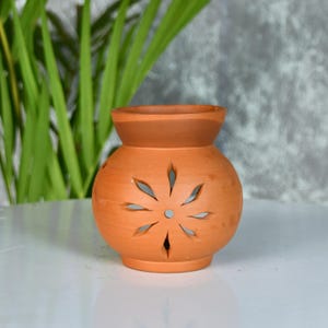 Terracotta Diffuser, Brown Clay Oil Holder with Decorative Cutouts
