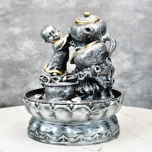Sowpeace Teapot Bliss Water Fountain – 19cm Grey Resin Tabletop Decor | Relaxing Home Accent | Gift for Home & Garden Lovers