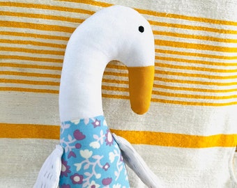 Cloth Duck Doll. Heirloom Artisan Collectible Nursery Decor. Handmade in Vermont. Textile Art Doll. Duck Plush. Simple Eco Friendly Toy.