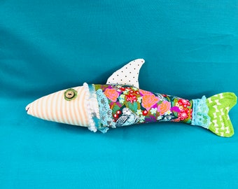 Fish Soft Sculpture 10" Plush Artisan Soft Toy Collectible, Handmade in Vermont, Coastal Decor, Nursery Decor,Folk Art