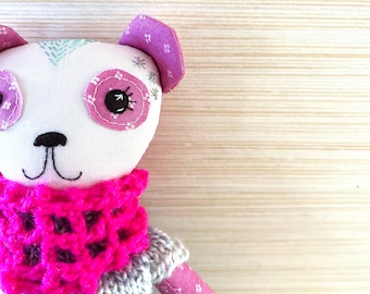 Pippa the Panda Bear Heirloom Artisan Cloth Doll Soft Toy Collectible Handmade in Vermont