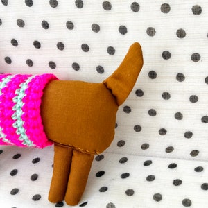 Wiener Dog Dachshund Soft Sculpture, 10 inch Long, Artisan Collectible OOAK Textile Embroidered Art Doll, Made in Vermont, Crochet Sweater image 8