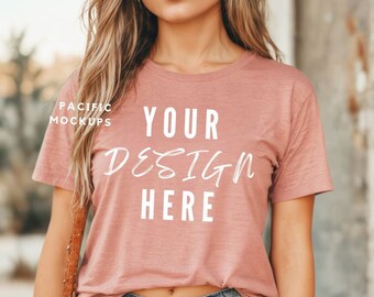 Bella Canvas 3001 Heather Mauve Tshirt Mockup Clothing Mock Up 3001 Mauve T-shirt Mockup Modern Boho Tee Mockup Mauve Shirt Template