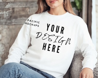 Gildan 18000 White Sweatshirt Mockup Clothing Mock Up G180 White Crewneck Mockup White Sweater Mock up White Sweatshirt Template