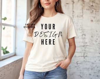 Bella Canvas 3001 Natural Tshirt Mockup Clothing Mock Up 3001 Off-White T-shirt Mockup Beige Shirt Mock up Off-White Shirt Template