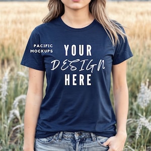 Bella Canvas 3001 Navy Tshirt Mockup Clothing Mock Up 3001 Navy T-shirt Mockup Blue Shirt Mock up Navy Shirt Template