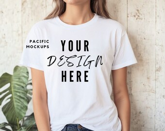 Bella Canvas 3001 Weißes T-Shirt Mockup Kleidung Mock-Up 3001 Weißes T-Shirt Mockup Weißes Hemd Mock-up Weißes Hemd Vorlage