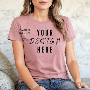 Bella Canvas 3001 Heather Mauve Tshirt Mockup Clothing Mock Up 3001 Mauve T-shirt Mockup T-Shirt Model for Mockups Mauve Shirt Template