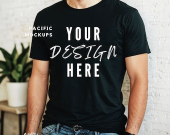 Men's Bella Canvas 3001 Black Tshirt Mockup 3001 Black T-shirt Mockup Clothing Mock Up T-Shirt Model for Mockups White Shirt Template