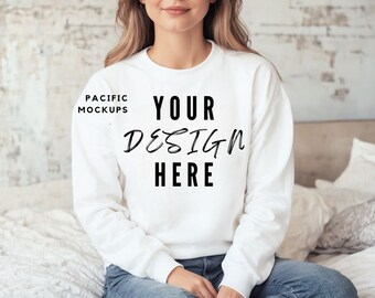 Gildan 18000 White Sweatshirt Mockup Clothing Mock Up G180 White Crewneck Mockup White Sweater Mock up White Sweatshirt Template
