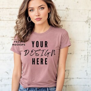 Bella Canvas 3001 Heather Mauve Tshirt Mockup Clothing Mock Up 3001 Mauve T-shirt Mockup T-Shirt Model for Mockups Mauve Shirt Template
