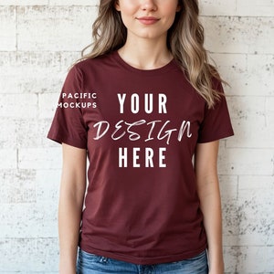 Bella Canvas 3001 Maroon Tshirt Mockup Clothing Mock Up 3001 Red T-shirt Mockup Maroon Shirt Mock up Light Maroon Shirt Template