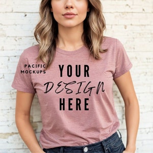 Bella Canvas 3001 Heather Mauve Tshirt Mockup Clothing Mock Up 3001 Mauve T-shirt Mockup T-Shirt Model for Mockups Mauve Shirt Template