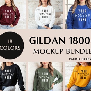 Gildan 18000 Sweatshirt Mockup Bundle Clothing Mock Up G180 Crewneck Mock up Bundle Sweater Model for Mockups Sweater Template