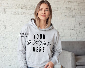 Gildan 18500 Maqueta de sudadera con capucha gris ceniza Maqueta de ropa G185 Maqueta de sudadera con capucha Modelo de suéter para maquetas Plantilla de sudadera con capucha gris