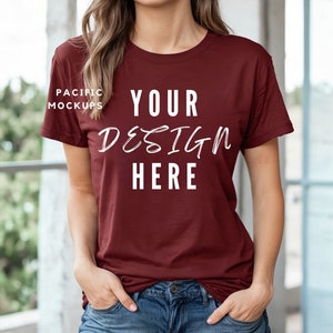 Bella Canvas 3001 Maroon Tshirt Mockup Clothing Mock Up 3001 Red T-shirt Mockup Maroon Shirt Mock up Light Maroon Shirt Template