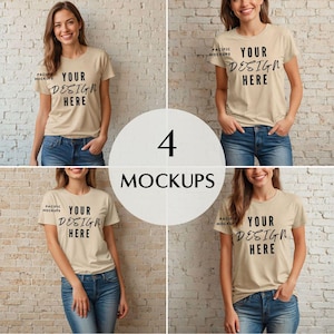 4x Gildan 64000 Sand Shirt Mockup Bundle Clothing Mock Up 3001 Tan T-shirt Mockup Beige Shirt Mock up Off-White Shirt Template