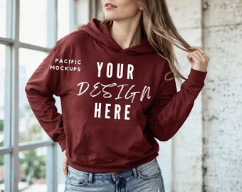 Gildan 18500 Maroon Hoodie Mockup Clothing Mock Up G185 Hooded Sweatshirt Mockup Sweater Model for Mockups Red Hoodie Template