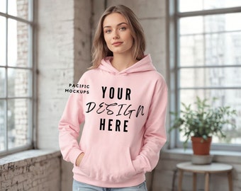 Gildan 18500 Light Pink Hoodie Mockup Clothing Mock Up G185 Hooded Sweatshirt Mockup Sweater Model for Mockups Light Pink Hoodie Template