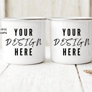 2 White Enamel Camping Mug Mockup Coffee Cup Mug Mock up Stock Photo Mug Camping Mockup Outdoor Mock up Stock Photography Digital Download
