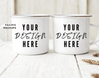 2 White Enamel Camping Mug Mockup Coffee Cup Mug Mock up Stock Photo Mug Camping Mockup Outdoor Mock up Stock Photography Digital Download