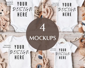 4x White Baby Onesie Mockup Bundle Vest Mock-up modern Mock Up Baby Mockup Clothing Bodysuit Mockup Baby Romper Stock Photo Digital Download