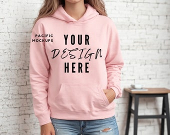 Gildan 18500 Light Pink Hoodie Mockup Clothing Mock Up G185 Hooded Sweatshirt Mockup Sweater Model for Mockups Light Pink Hoodie Template