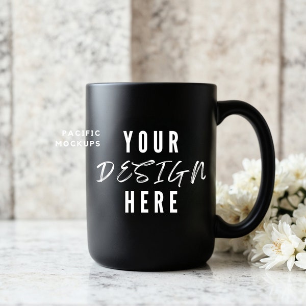 15 oz Black Mug Mockup Coffee Cup Wedding Mug Photo Graphic Design Mock Up Styled Stock Photography Ceramic Tea Cup Mockup Digital Download