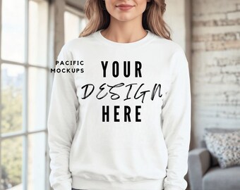 Gildan 18000 White Sweatshirt Mockup Clothing Mock Up G180 White Crewneck Mockup White Sweater Mock up White Sweatshirt Template