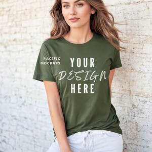 Bella Canvas 3001 Military Green Tshirt Mockup Clothing Mock Up 3001 Green T-shirt Mockup Green Shirt Mock up Military Green Shirt Template