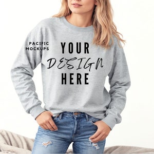 Gildan 18000 Sport Grey Sweatshirt Mockup Clothing Mock Up G180 Sport Grey Crewneck Mockup Grey Sweater Mockups Grey Sweatshirt Template
