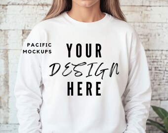 Gildan 18000 White Sweatshirt Mockup Clothing Mock Up G180 White Crewneck Mockup White Sweater Mock up White Sweatshirt Template