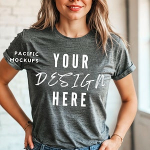 Bella Canvas 3001 Dark Heather Grey Tshirt Mockup Clothing Mock Up 3001 Dark Grey T-shirt Mockup Grey Shirt Mock up Dark Grey Shirt Template