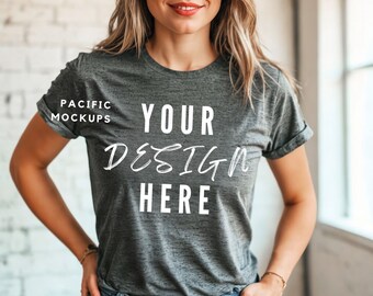 Bella Canvas 3001 Dark Heather Grey Tshirt Mockup Clothing Mock Up 3001 Dark Grey T-shirt Mockup Grey Shirt Mock up Dark Grey Shirt Template