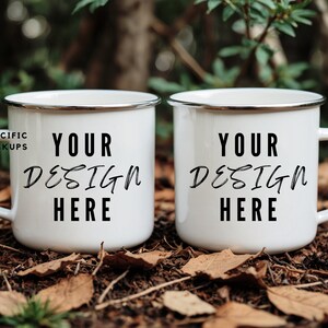 2 White Enamel Camping Mug Mockup Coffee Cup Mug Mock up Stock Photo Mug Camping Mockup Outdoor Vacation Mock up Digital Download JPG