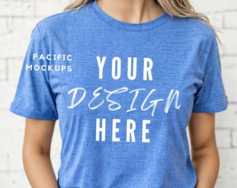 Bella Canvas 3001 Heather Columbia Blue Tshirt Mockup Kleding Mock Up 3001 Blauw T-shirt Mockup Blauw Shirt Mock up Blauw Shirt Sjabloon